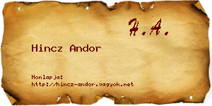 Hincz Andor névjegykártya